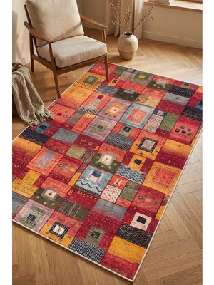Decomia Home Dijital Kaymaz Yıkanabilir Renkli Etnik Salon Halısı Mutfak Halısı Koridor Halısı Yolluk