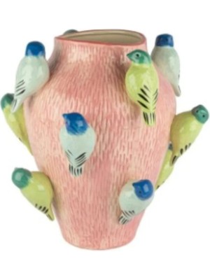 Mikasa Moor Pembe Renkli Kuş Kabrtmalı Vazo 33X32CM