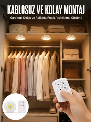 Bin1çeşit LED Lamba 3'lü Uzaktan Kumandalı Yapışkanlı Beyaz Işık