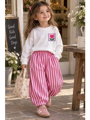Defy Kız Çocuk Çiçek Baskılı Penye ve Pantolon Takım Pembe