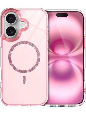 Apple iPhone 16 Plus Uyumlu Live Diamond Magsafe Kapak - Pembe