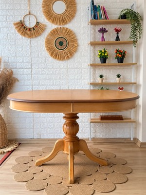 Silla Baba Ayaklı Masa Ahşap Oval Naturel Renkli Açılır Masa (Boy 80  cm /en 120  cm )