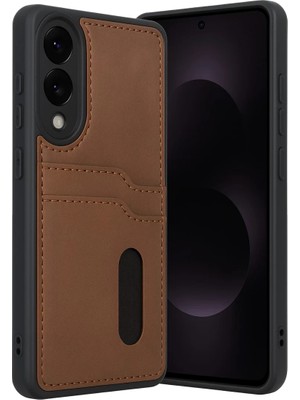 Samsung Galaxy S25 Uyumlu Edge Sara Kartvizitli Deri Kılıf - Taba