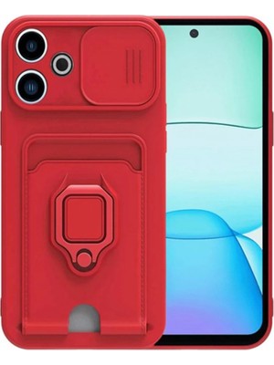Xiaomi Redmi 13 4g Uyumlu Kılıf Zuma Kartvizitli Yüzüklü Silikon - Kırmızı