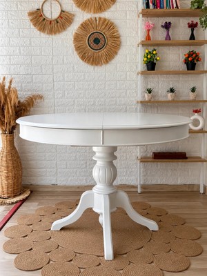 Silla Baba Ayaklı Masa Ahşap Yuvarlak Beyaz Renkli Açılır Masa (Çap 110  cm )