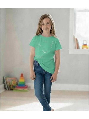 Difa Kids Kız Çocuk Basic Tişört Kısa Kollu Bisiklet Yaka