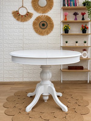 Silla Baba Ayaklı Masa Ahşap Yuvarlak Beyaz Renkli Açılır Masa (Çap 90  cm )