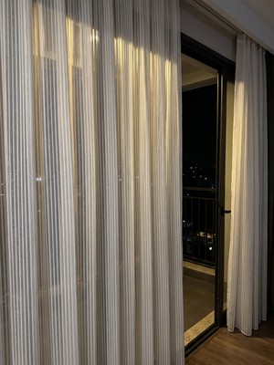 Demor Home Dikey Kordone Çizgili Tül Perde, 1/3 Sık Pile, Kırık Beyaz Simli