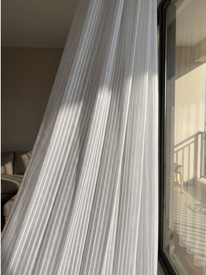 Demor Home Gümüş Simli Kordone Şeritli Tül Kırık Beyaz 1/3 Sık Pile