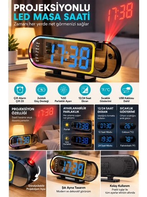 Str Store Modern LED Masa Saati Dijital Ekranlı Alarm Parlaklık Ayarlı 12 24 Saat Sıcaklık Göstergeli