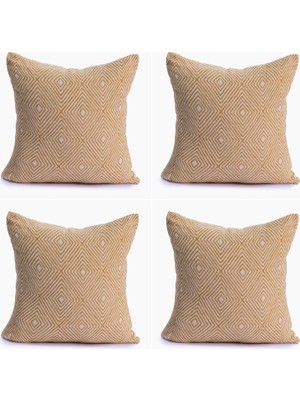 Str Store Lüks 100% Pamuk Dekoratif Desenli Kırlent Kılıfı 4 Adet Set 45X45 Cm, Kaliteli Pamuklu Kumaş Kırlent ve Minder Kılıfı (Altın Sarısı, 4 Adet 45X45 Cm)