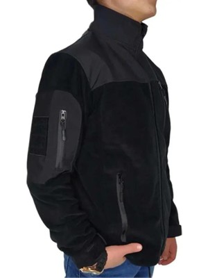 Silyon Askeri Giyim Erkek Siyah Askeri Taktik Polar Mont Softshell Omuz Detaylı Fermuarlı Outdoor Ceket