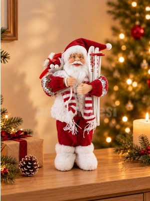 Parti Adresi Yılbaşı Dekoru Kayaklı Noel Baba 30 cm – Kırmızı Beyaz Dekoratif Figür