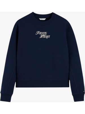 Tommy Hilfiger Scrıpt Regular C-Nk Swt Kadın Mavi Sweatshirt - WW0WW51598