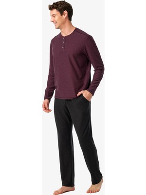 Blackspade Erkek Uzun Kol Yarım Düğmeli Yaka Mürdüm Pijama Takımı C7T9N904