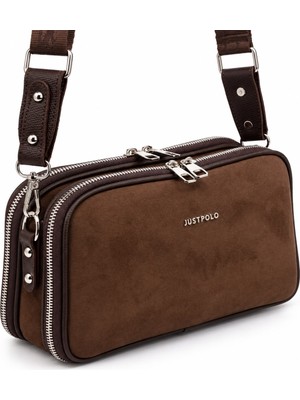Just Polo Kadın Süet 5 Bölmeli Omuz ve Çapraz Askılı Çanta ( Ebat 27X18 Cm)