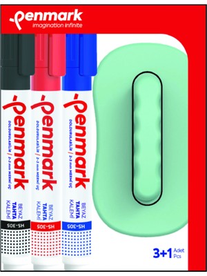 Penmark Beyaz Tahta Kalemi 3lü Set+Silgi