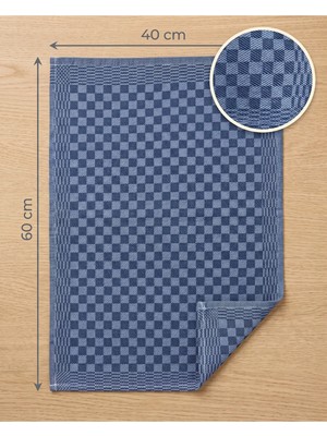 Last İcon Lacivert Mavi Damalı Jakarlı Kurulama Bezi 2'li Set 40X60 cm %100 Pamuk