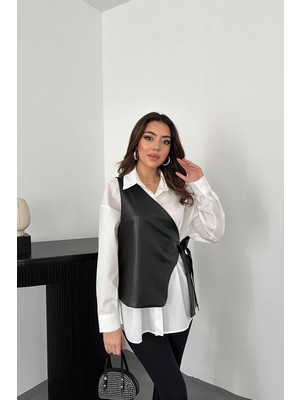 End Black Beyaz Yandan Bağlamalı Yelek Gömlek