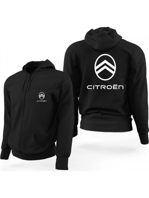 Z zepplin Citroen Logo Text 2 Siyah Fermuarlı Limited Edition Kapşonlu Sweatshirt