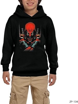 Z zepplin Deadpool Angry Siyah Çocuk Kapşonlu Sweatshirt