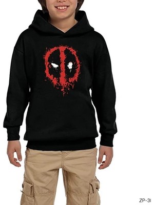 Z zepplin Deadpool Splash Siyah Çocuk Kapşonlu Sweatshirt