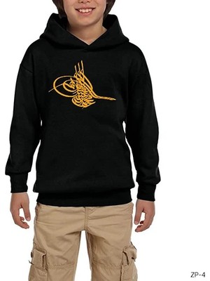 Z zepplin Tuğra Arma Siyah Çocuk Kapşonlu Sweatshirt