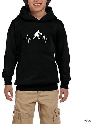 Z zepplin Basketball Heartbeat Siyah Çocuk Kapşonlu Sweatshirt