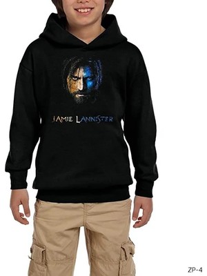 Z zepplin Game Of Thrones Jamie Lannister Siyah Çocuk Kapşonlu Sweatshirt