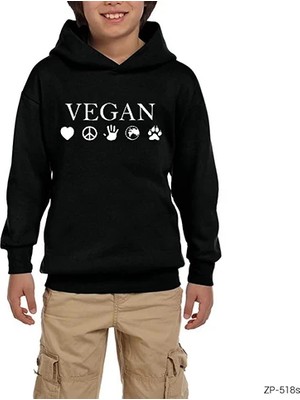 Z zepplin Vegan Siyah Çocuk Kapşonlu Sweatshirt