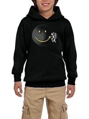 Z zepplin Aydaki Yüz Siyah Çocuk Kapşonlu Sweatshirt