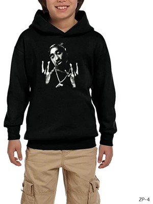 Z zepplin Tupac Shakur West Side Siyah Çocuk Kapşonlu Sweatshirt