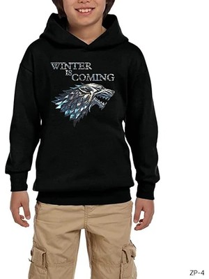 Z zepplin Game Of Thrones Winter Is Coming Epic Siyah Çocuk Kapşonlu Sweatshirt