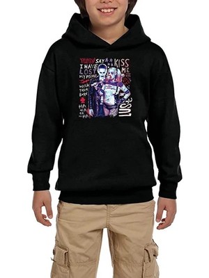 Z zepplin Suicide Squad Joker And Harley Typography Siyah Çocuk Kapşonlu Sweatshirt