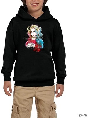 Z zepplin Suicide Squad Harley Quinn Suicide Girl Siyah Çocuk Kapşonlu Sweatshirt