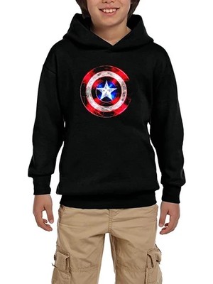 Z zepplin Captain America Sheild Neon Siyah Çocuk Kapşonlu Sweatshirt