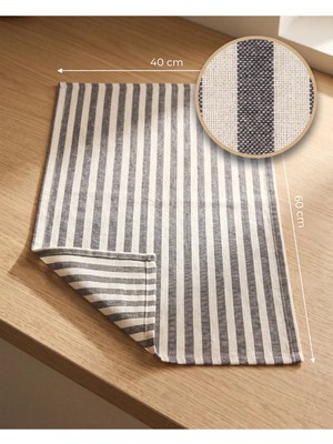 Last İcon Antrasit Çizgili Kurulama Bezi 2'li Set %100 Pamuk Mutfak Bezi 40X60 cm