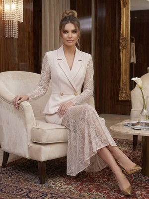Milestone Taş Dantel Kollu Blazer Elbise