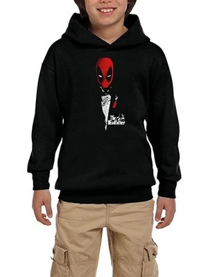 Z zepplin Deadpool The Deadfather Siyah Çocuk Kapşonlu Sweatshirt