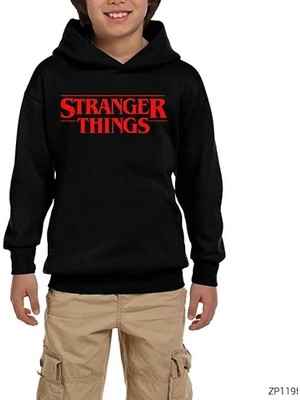 Z zepplin Stranger Things Logo Siyah Çocuk Kapşonlu Sweatshirt