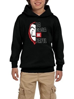 Z zepplin La Casa De Papel Half Face Siyah Çocuk Kapşonlu Sweatshirt