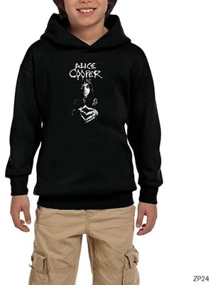 Z zepplin Alice Cooper Black And White Siyah Çocuk Kapşonlu Sweatshirt