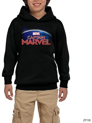 Z zepplin Captain Marvel On World Siyah Çocuk Kapşonlu Sweatshirt