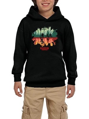 Z zepplin Stranger Things On Forest Siyah Çocuk Kapşonlu Sweatshirt