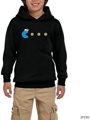Z zepplin Pac-Man Blue Siyah Çocuk Kapşonlu Sweatshirt