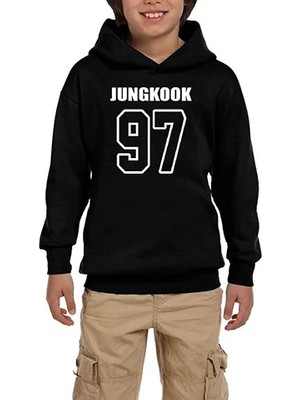 Z zepplin Bts Jungkook 97 Siyah Çocuk Kapşonlu Sweatshirt