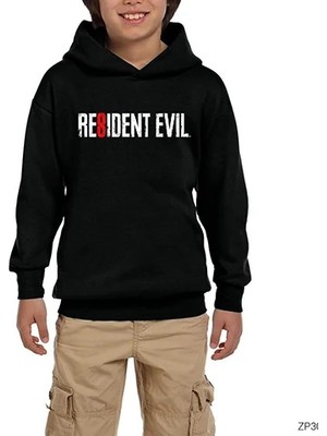 Z zepplin Resident Evil 8 Siyah Çocuk Kapşonlu Sweatshirt