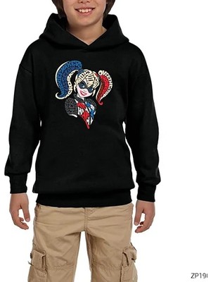 Z zepplin Harley Quinn Typography Siyah Çocuk Kapşonlu Sweatshirt