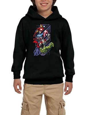 Z zepplin Avengers Power Up Siyah Çocuk Kapşonlu Sweatshirt
