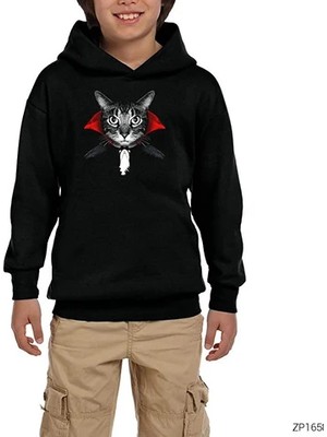 Z zepplin Kedi Cat Vampire Siyah Çocuk Kapşonlu Sweatshirt